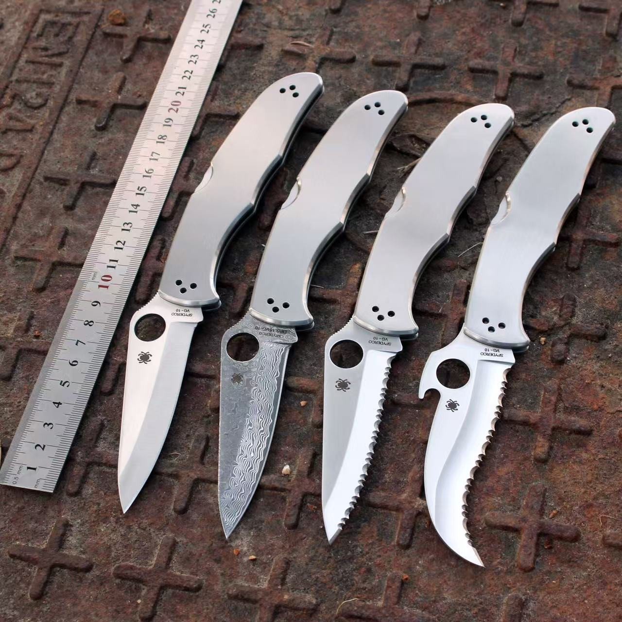 Tactical Damacus Knives Folding Pocket Knife Steel Handle C10