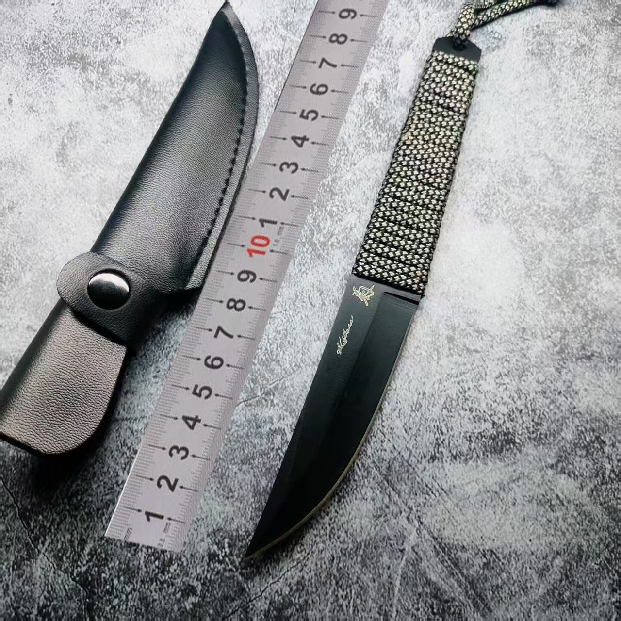 Fixed Blade Knife for Hunting Camping Rope Handle
