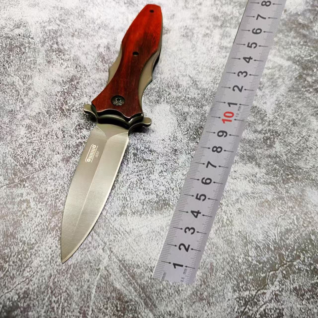 JEEP Folding Pocket Knife Wood Steel Handle